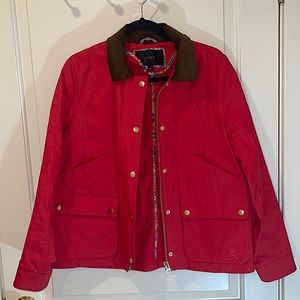 J.Crew, Small Red Waxes-jacket with Brown Corduroy Collar